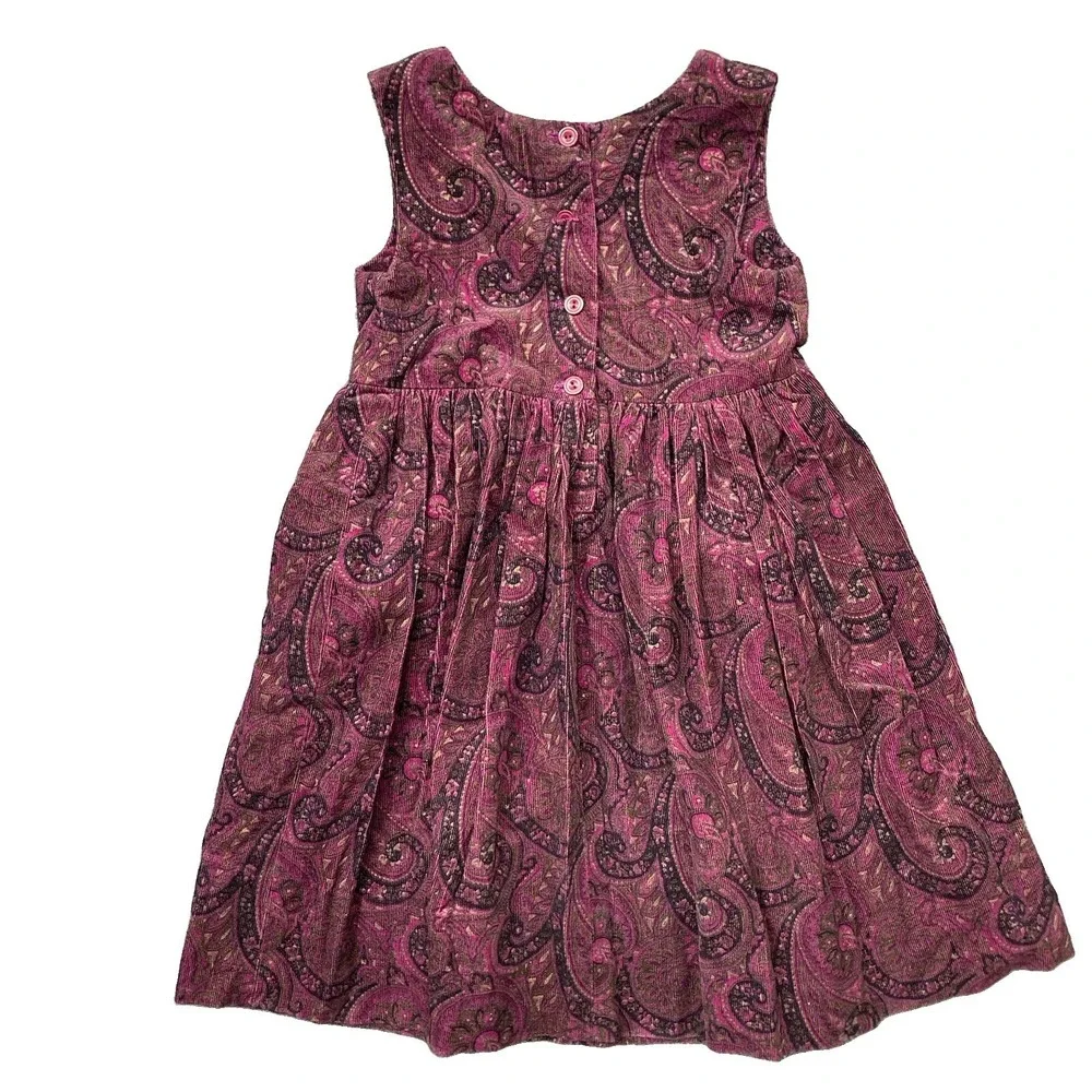 Vintage Corduroy Paisley Dress Girls 7 Years Purple  Floral by Rosalind Rogers